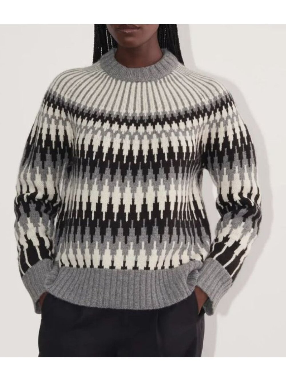 Everlane Felted Merino Fair Aisle Crew Sweater Women's Size XXS Gray White NWT!